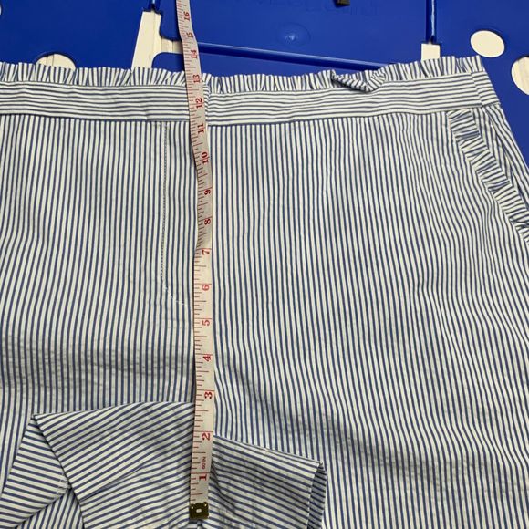 J. Crew Blue Seersucker Ruffle High Waisted Shorts - Picture 9 of 13